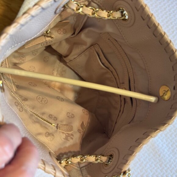 Tory Burch Marion Small Shoulder Bag Pale Pink Pebbled Leather Chain Handles NWO - Picture 7 of 9